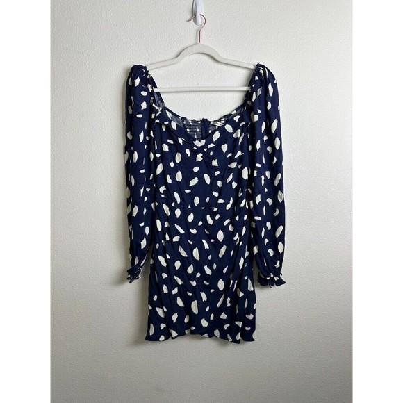 Reformation Women's Cami Mini Dress Splatter Puff Sleeve Navy White Size 4 - Picture 2 of 11